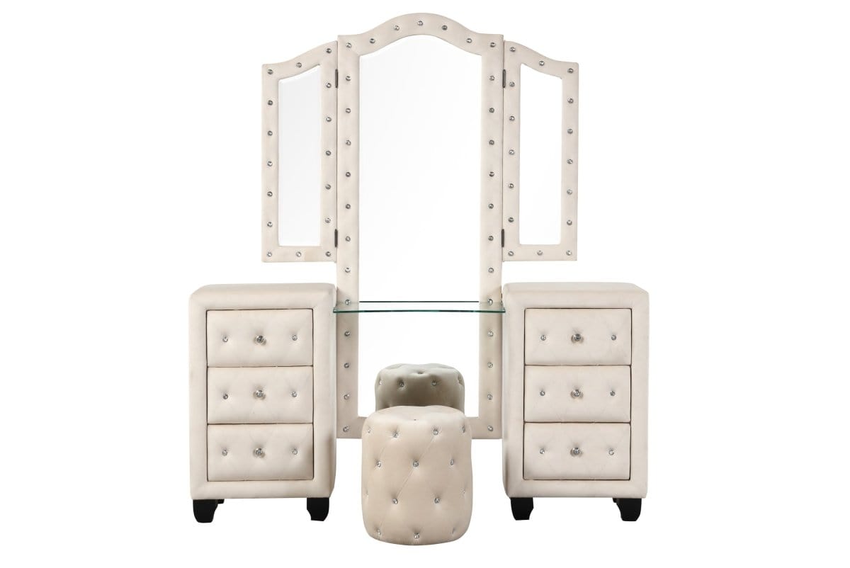 Acme Crystal Tufted Vanity Set Exquisite Crystal Tufted Makeup Vanity  Mattress-Xperts-Florida