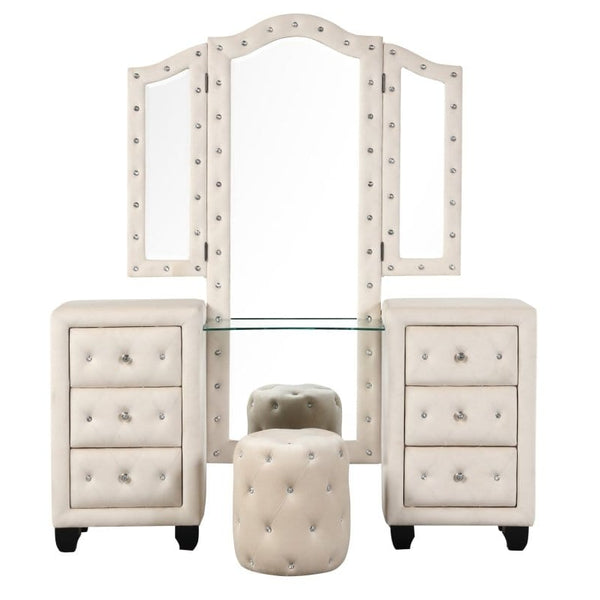 Acme Crystal Tufted Vanity Set Exquisite Crystal Tufted Makeup Vanity  Mattress-Xperts-Florida