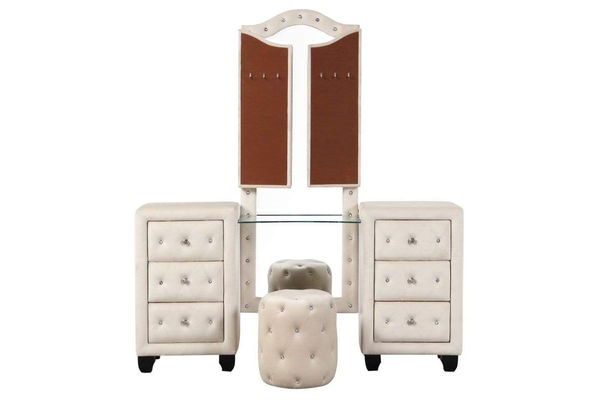 Acme Crystal Tufted Vanity Set Exquisite Crystal Tufted Makeup Vanity  Mattress-Xperts-Florida