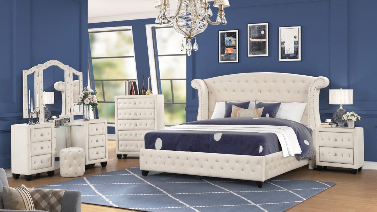 Acme Crystal Tufted Vanity Set Exquisite Crystal Tufted Makeup Vanity  Mattress-Xperts-Florida