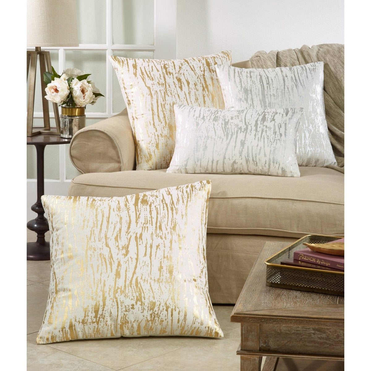 Mattress Xperts Florida Distressed Metallic Gold Foil Design Pillows Mattress-Xperts-Florida