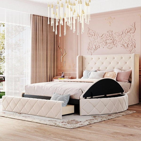 Homemax Furniture Dramatic Queen Velvet Storage Bed Mattress-Xperts-Florida