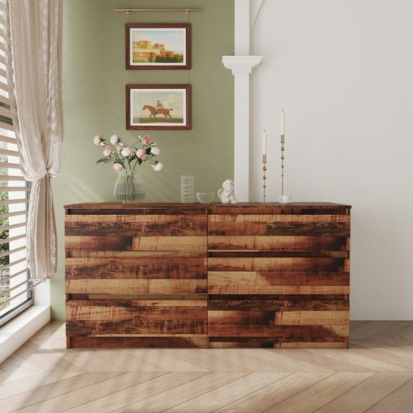Rustic Wood Dresser with 6 Drawers -2Acme