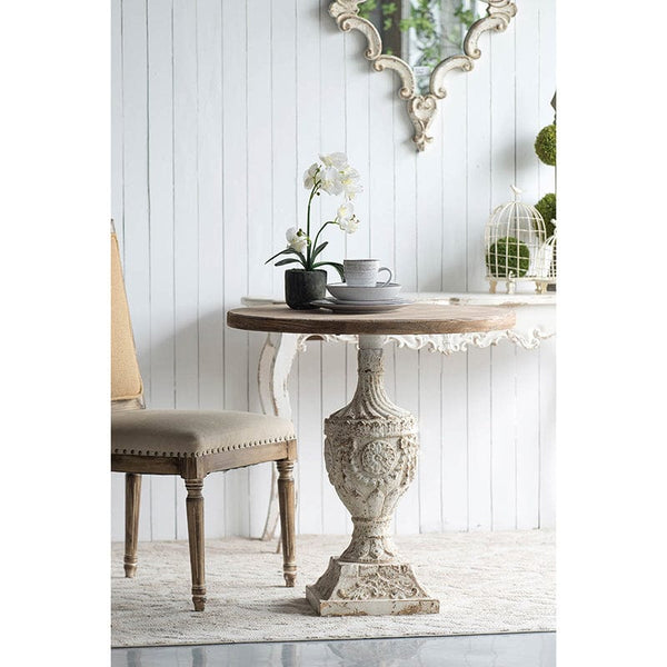 French Country Round Wood End Table
