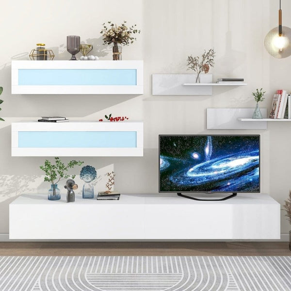 On-Trend White Wall Mount Floating TV Entertainment Center White Wall Mount Floating TV Entertainment Center Mattress-Xperts-Florida