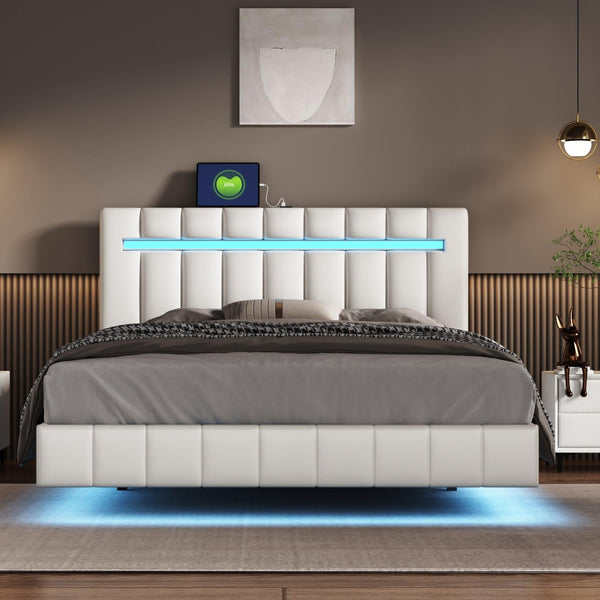 HOME OEING Store Store Floating Bed | Modern Bedroom Floating White Modern Bed with LED lights Mattress-Xperts-Florida