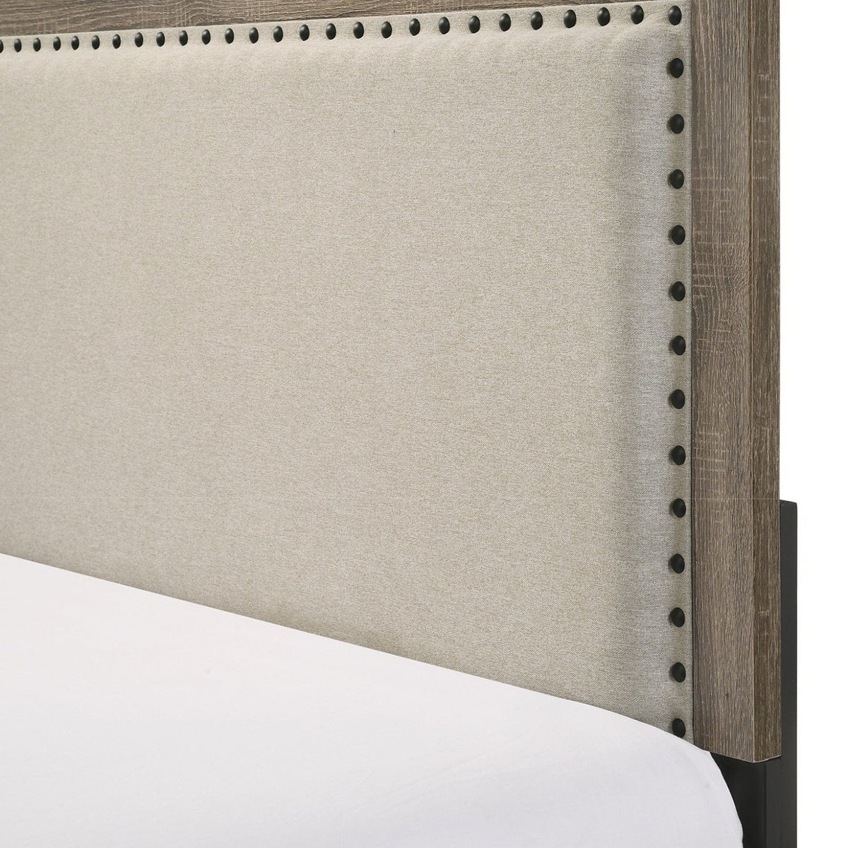 Kanepe Frisco Queen Grey Wooden Bed with Nailhead Fabric Trim Mattress-Xperts-Florida