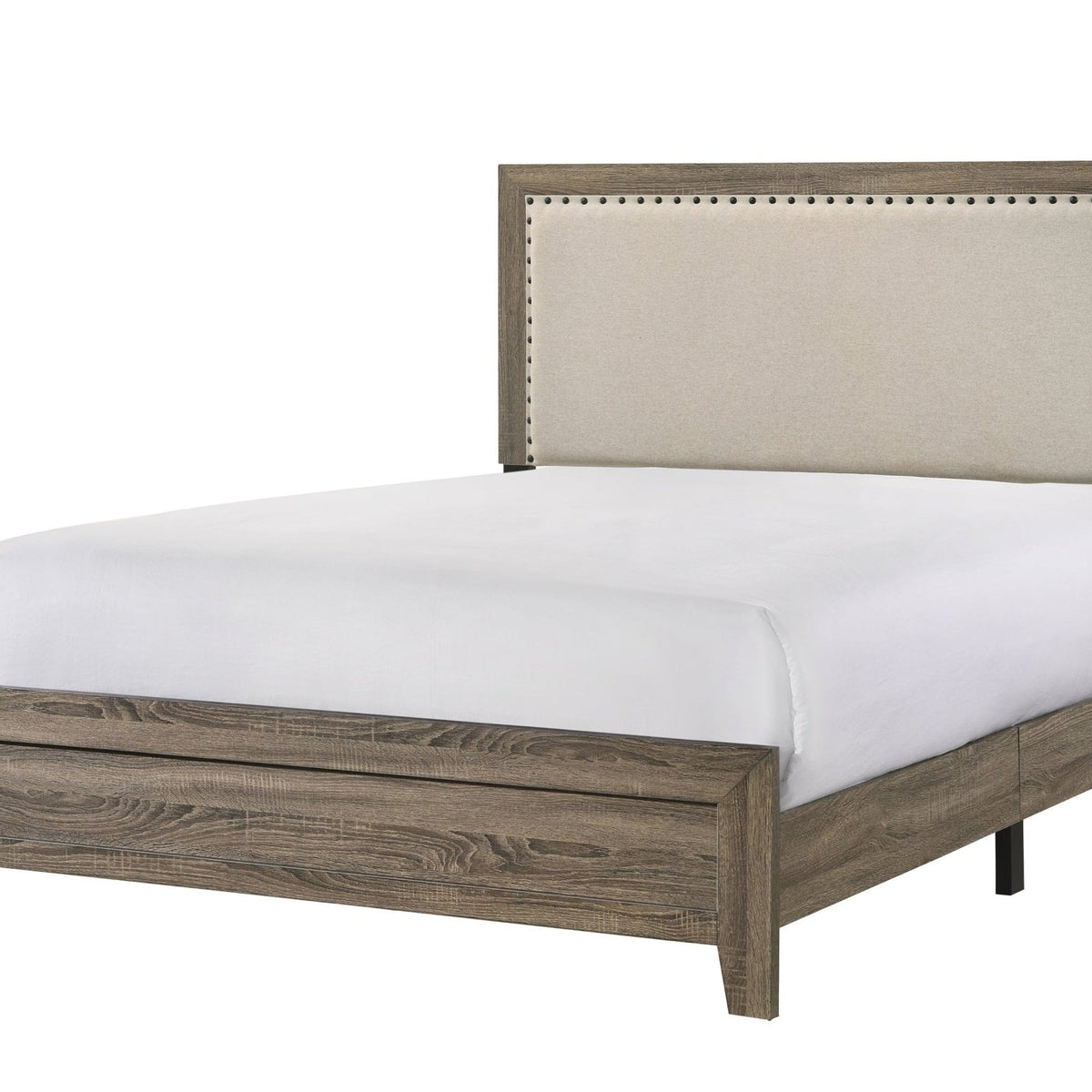 Kanepe Frisco Queen Grey Wooden Bed with Nailhead Fabric Trim Mattress-Xperts-Florida