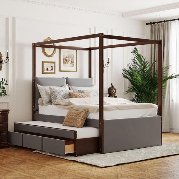 mattress xperts Full Size Upholstered Canopy Bed with Trundle Mattress-Xperts-Florida