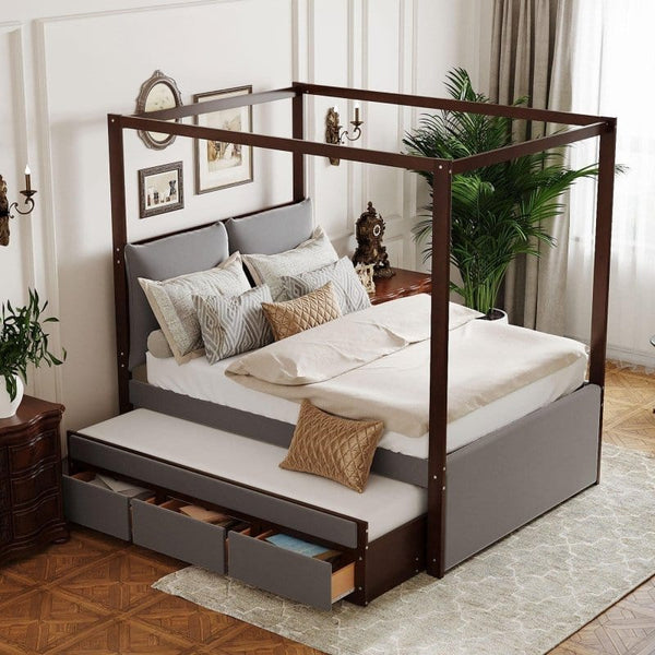 mattress xperts Full Size Upholstered Canopy Bed with Trundle Mattress-Xperts-Florida