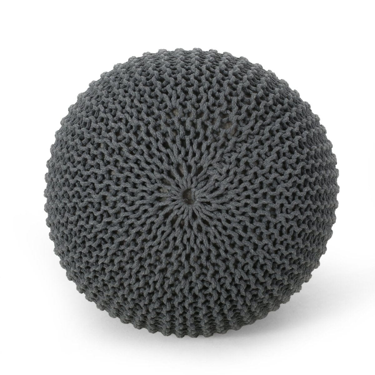 Bazara Gray Knitted Cotton Round Pouf | USA Product Grey Knitted Decor Pouf | Made In USA  Mattress-Xperts-Florida