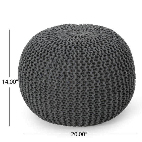 Bazara Gray Knitted Cotton Round Pouf | USA Product Grey Knitted Decor Pouf | Made In USA  Mattress-Xperts-Florida