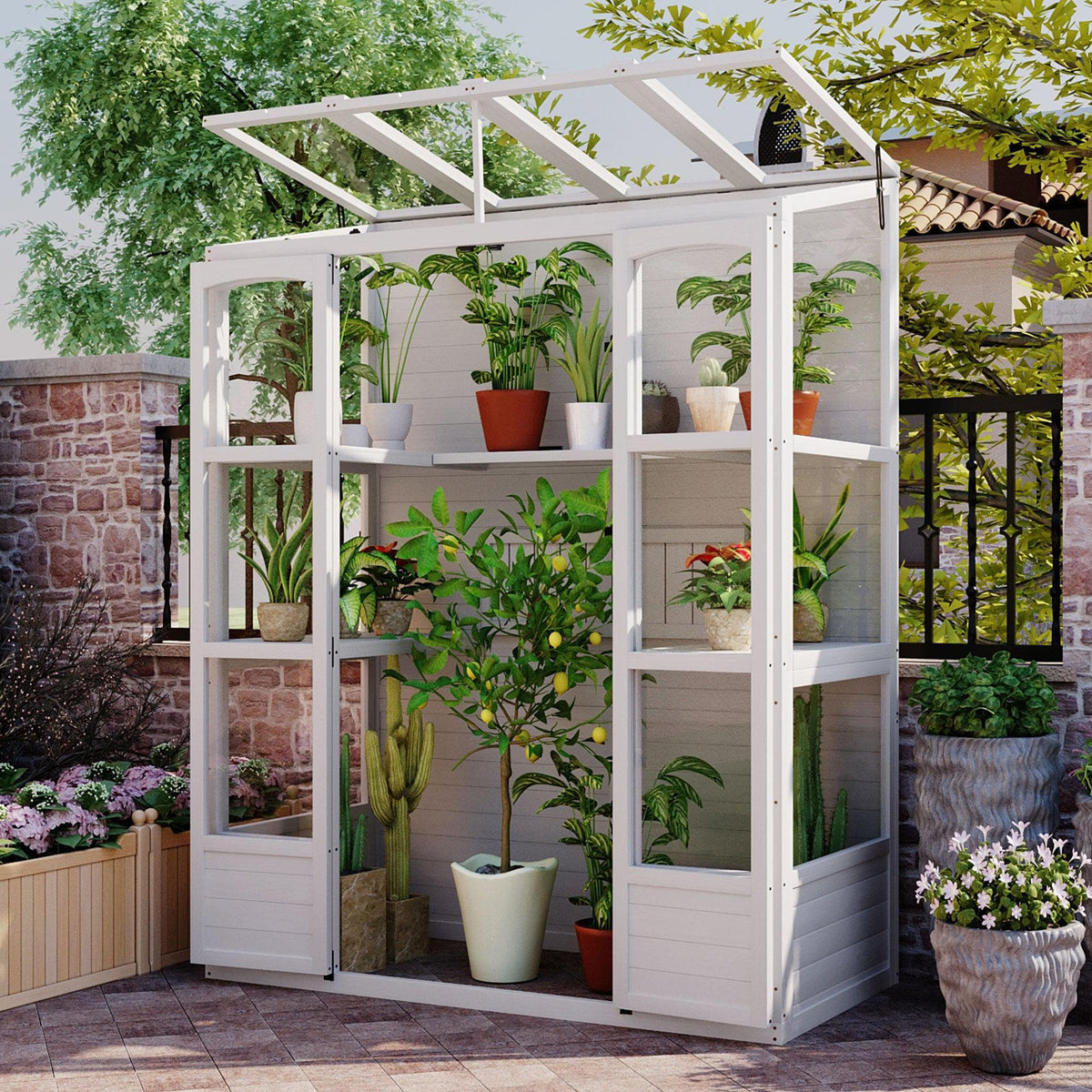 Topmaxx Greenhouse | Outdoor Walk-in with Skylights White Garden Walk-in Greenhouse with Shelves and Skylights Mattress-Xperts-Florida