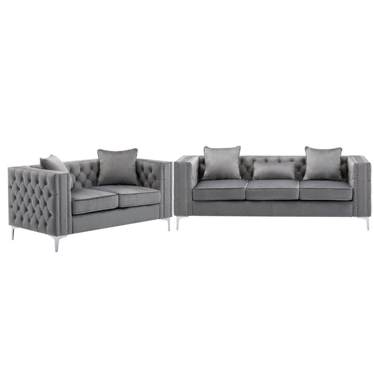 Acme Grey Modern Velvet Loveseat, Sofa duo Mattress-Xperts-Florida