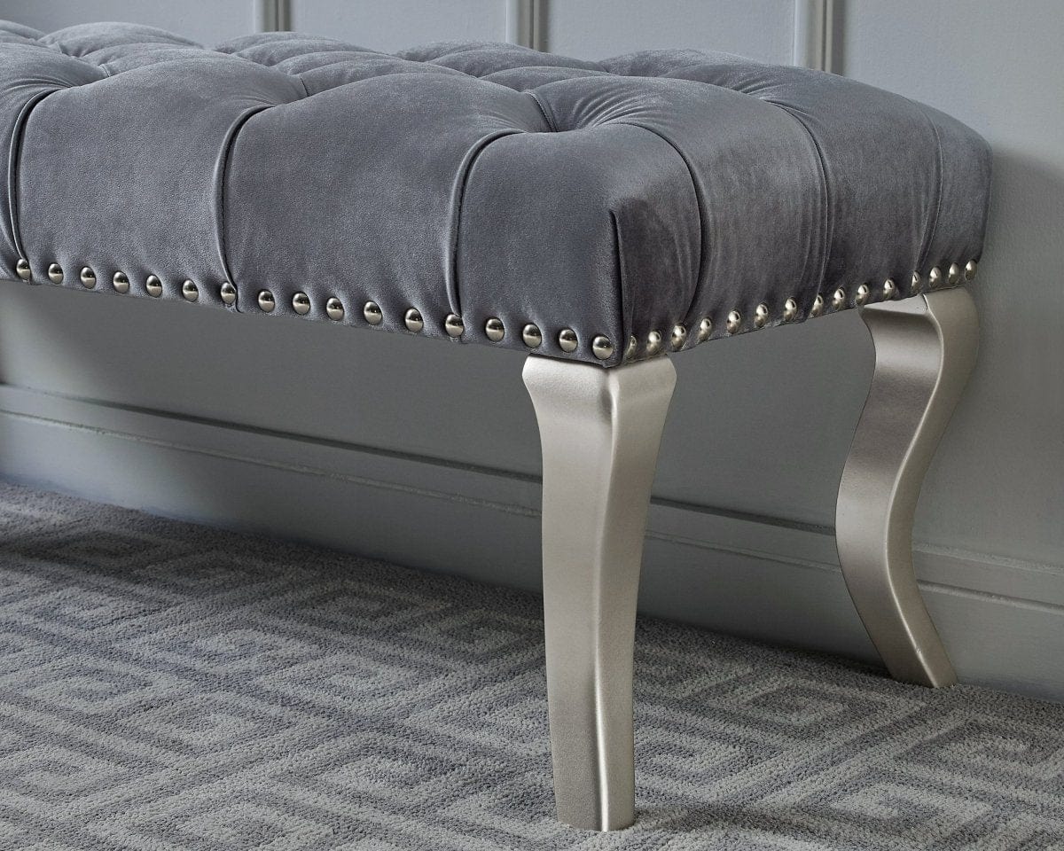 Decor Maxem Grey Nailhead Trim Upholstered Bench Grey Sitting Bench | Modern Bedroom Furniture  Mattress-Xperts-Florida