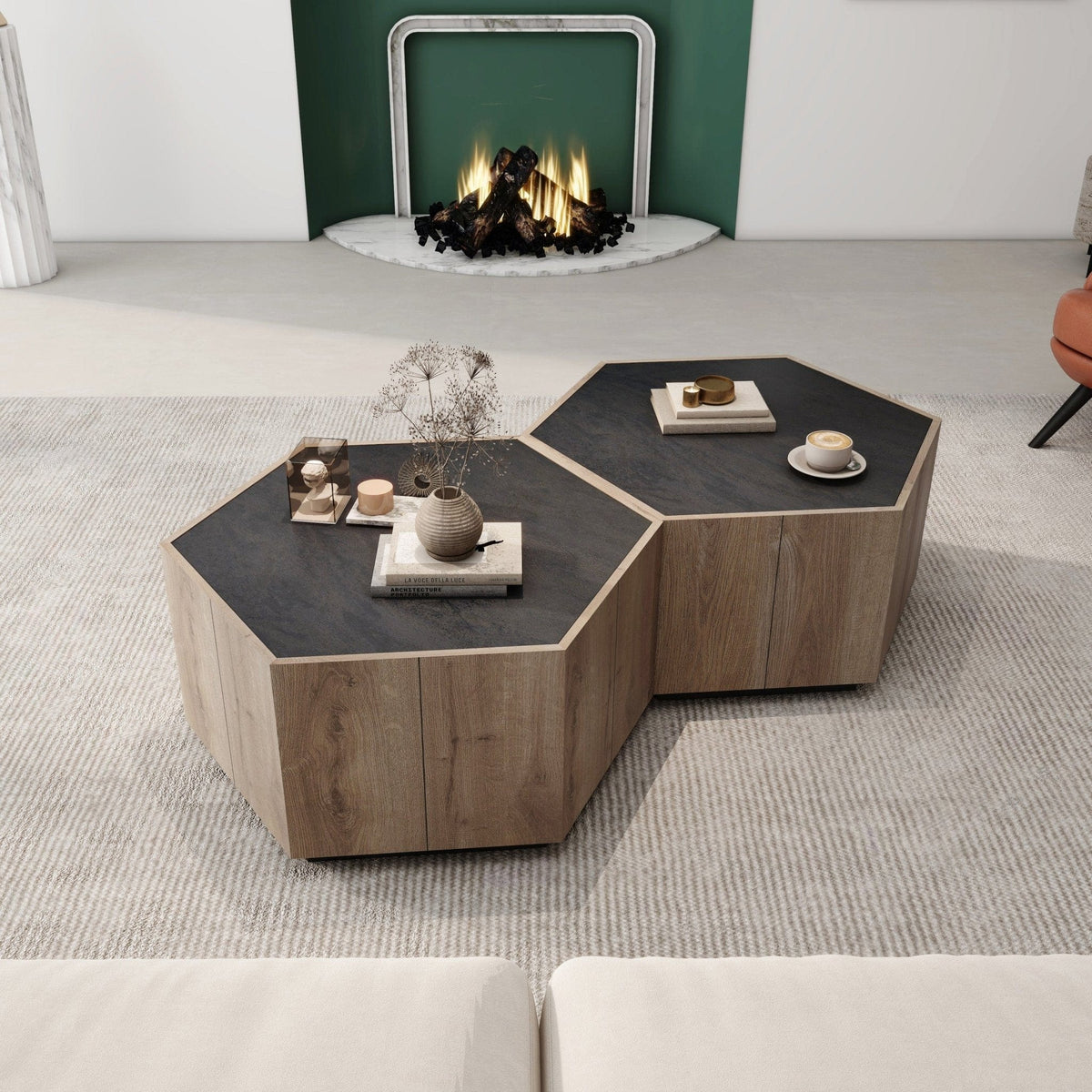 Ustyle Hexagonal Coffee Table with 2 drawers Mattress-Xperts-Florida