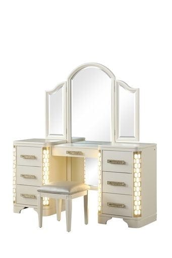 Elegant Makeup Vanity with trifold mirror and LEDs