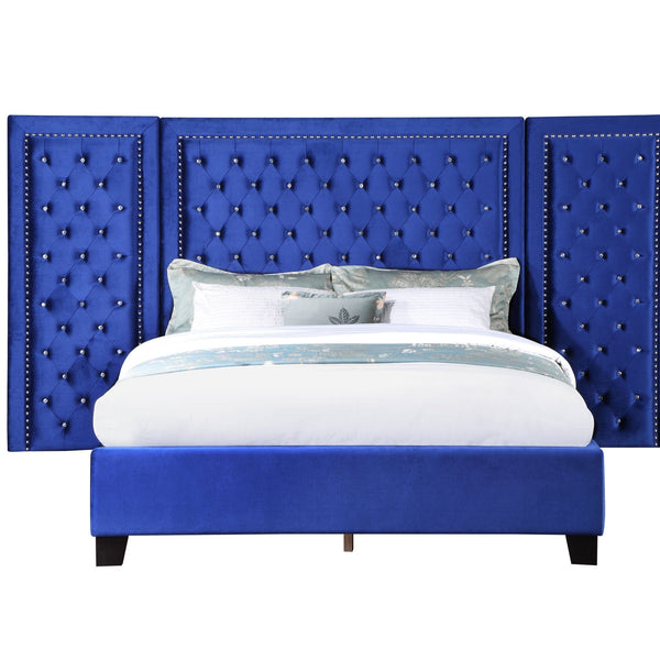 Blue Modern Velvet King Upholstered Bed
