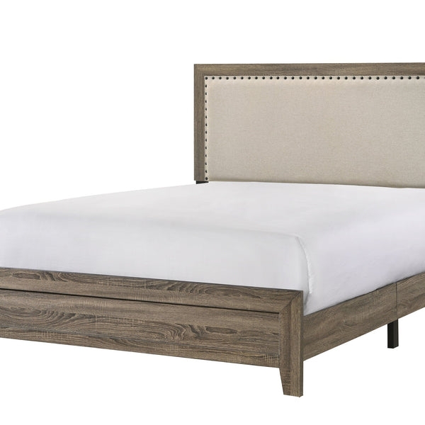 Frisco King Size Designer Grey Wooden Nailhead Trim Platform Bed
