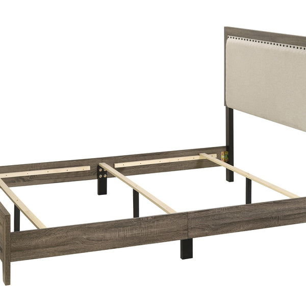 Frisco King Size Designer Grey Wooden Nailhead Trim Platform Bed