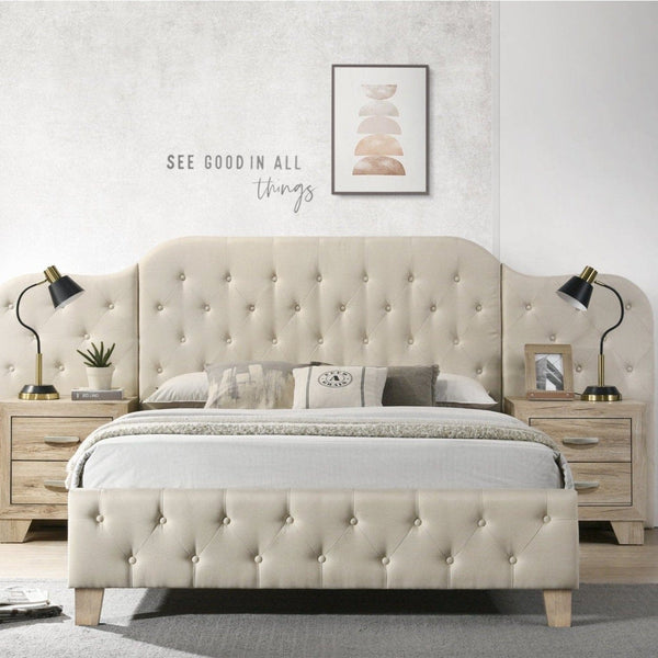 King Upholstered Wall Bed in Beige Linen2Acme