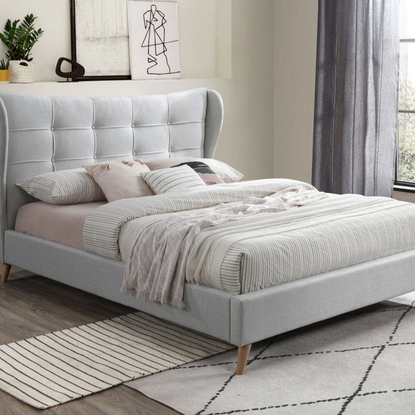 Light Gray Wing Back Linen Upholstered Bed2Acme