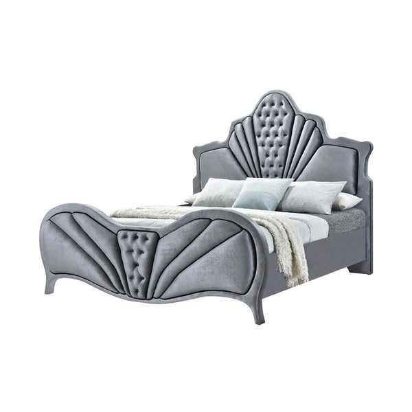 King Upholstered Grey Bed | Ornate Luxury1Acme