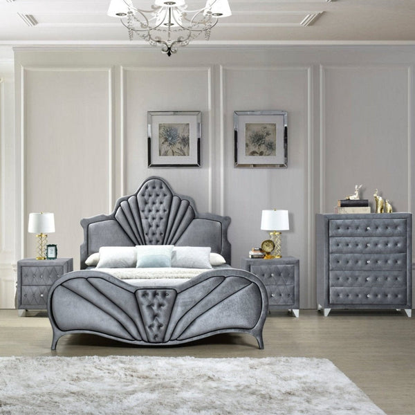 King Upholstered Grey Bed | Ornate Luxury3Acme