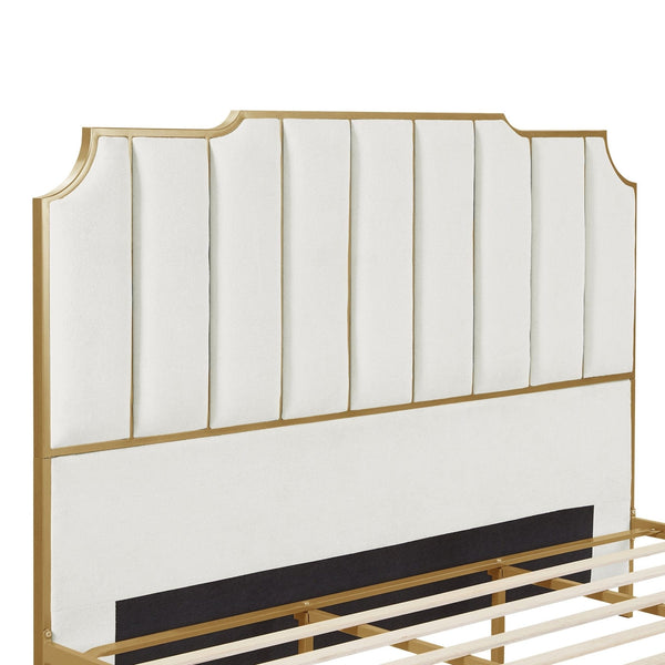 King Size Bed - Elegant Luxury White Gold Velvet3mattress xperts
