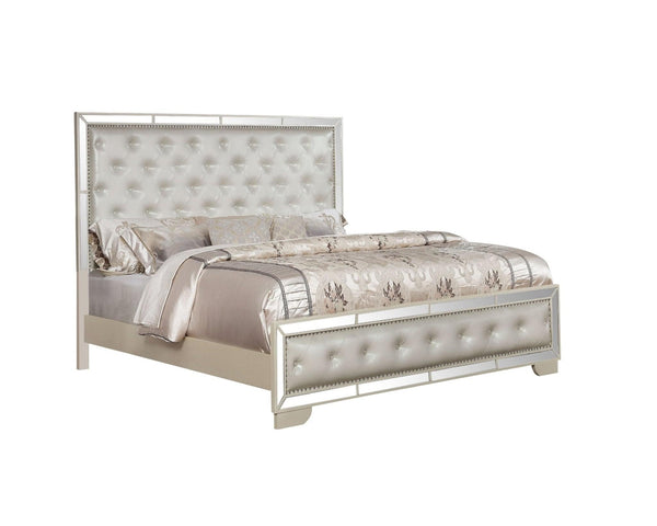 Acme Luxurious Pearl White Queen Size Bed Luxurious Pearl White Queen Size Bed with Jeweled Tufting Mattress-Xperts-Florida