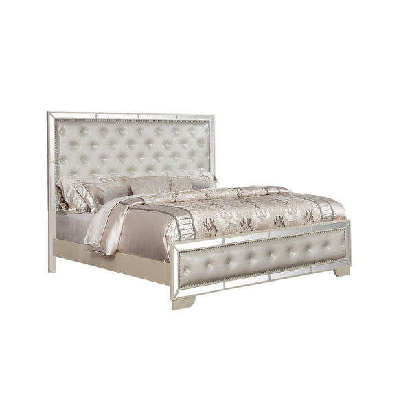 Acme Luxurious Pearl White Queen Size Bed Luxurious Pearl White Queen Size Bed with Jeweled Tufting Mattress-Xperts-Florida