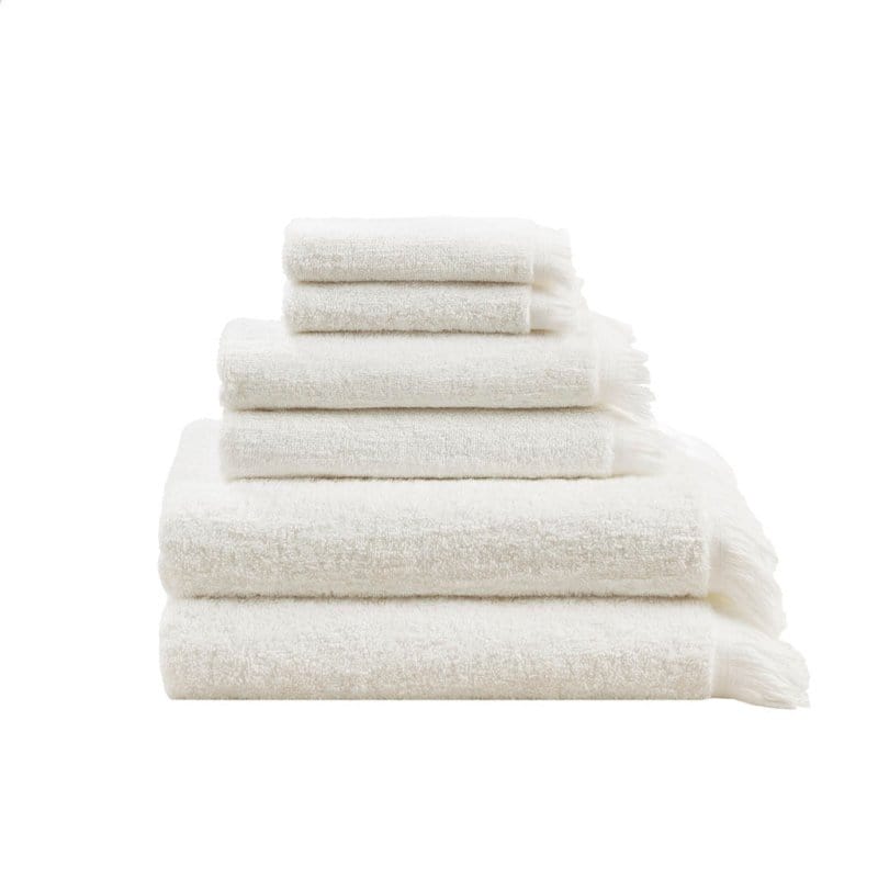 JLA Luxury Fringed  White 6 Piece Towel Set Mattress-Xperts-Florida