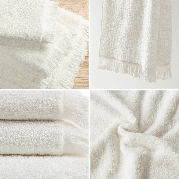 JLA Luxury Fringed  White 6 Piece Towel Set Mattress-Xperts-Florida