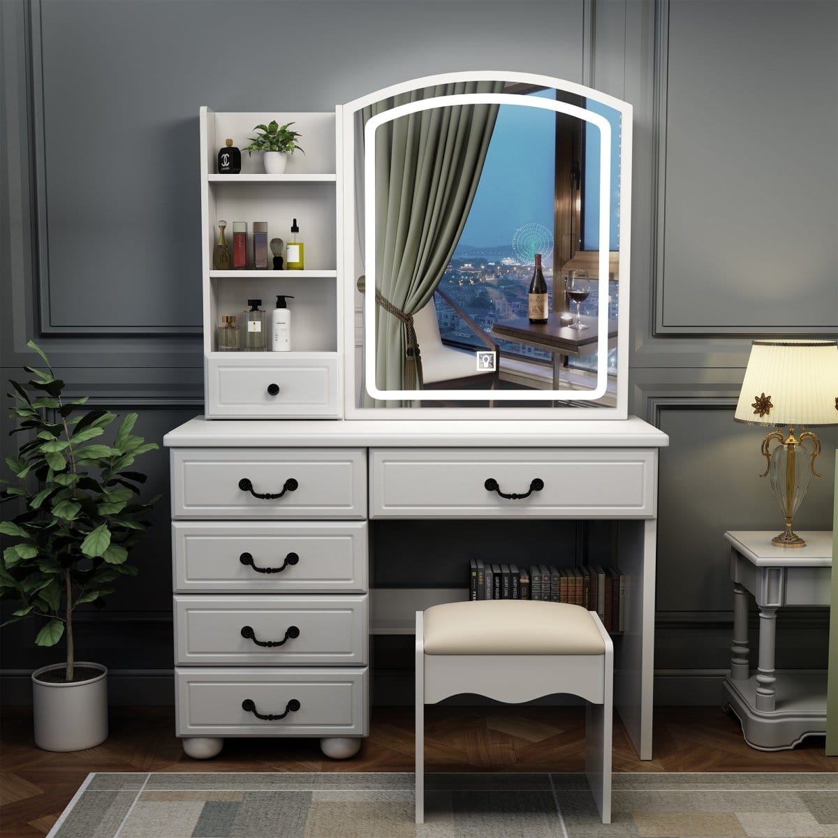 On-Trend Makeup Vanity-Large LED Mirror With 6 drawers Makeup Vanity with Large LED Mirror  Mattress-Xperts-Florida