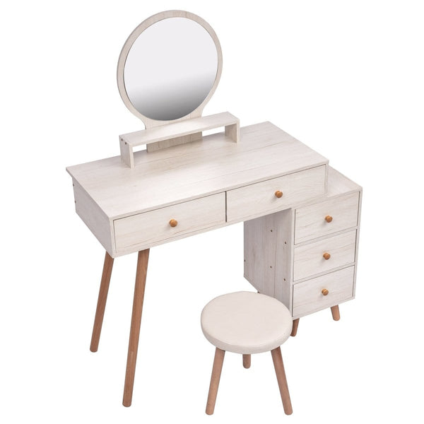 Makeup Vanity-5 Drawer with Cushioned Stool4Crazy Elf
