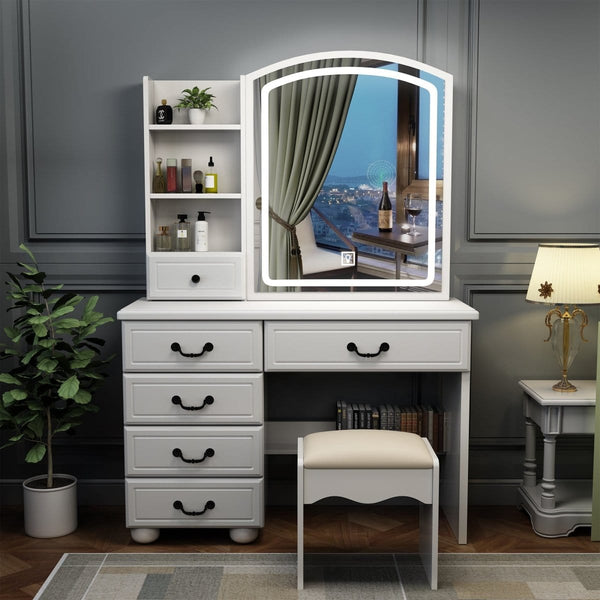 Makeup Vanity-Large LED Mirror With 6 drawers1On-Trend