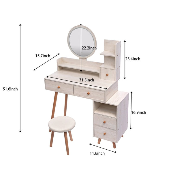 Crazy Elf Makeup Vanity- Round Mirror Large Storage Makeup Vanity with Lots of Storage Mattress-Xperts-Florida