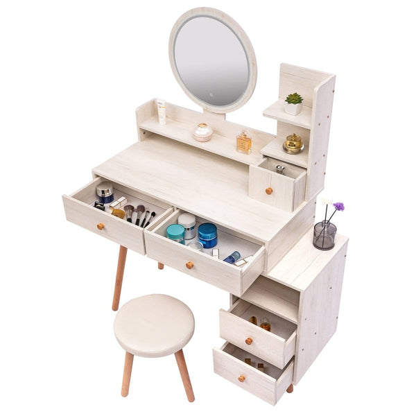 Crazy Elf Makeup Vanity- Round Mirror Large Storage Makeup Vanity with Lots of Storage Mattress-Xperts-Florida