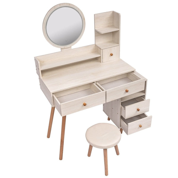 Crazy Elf Makeup Vanity- Round Mirror Large Storage Makeup Vanity with Lots of Storage Mattress-Xperts-Florida