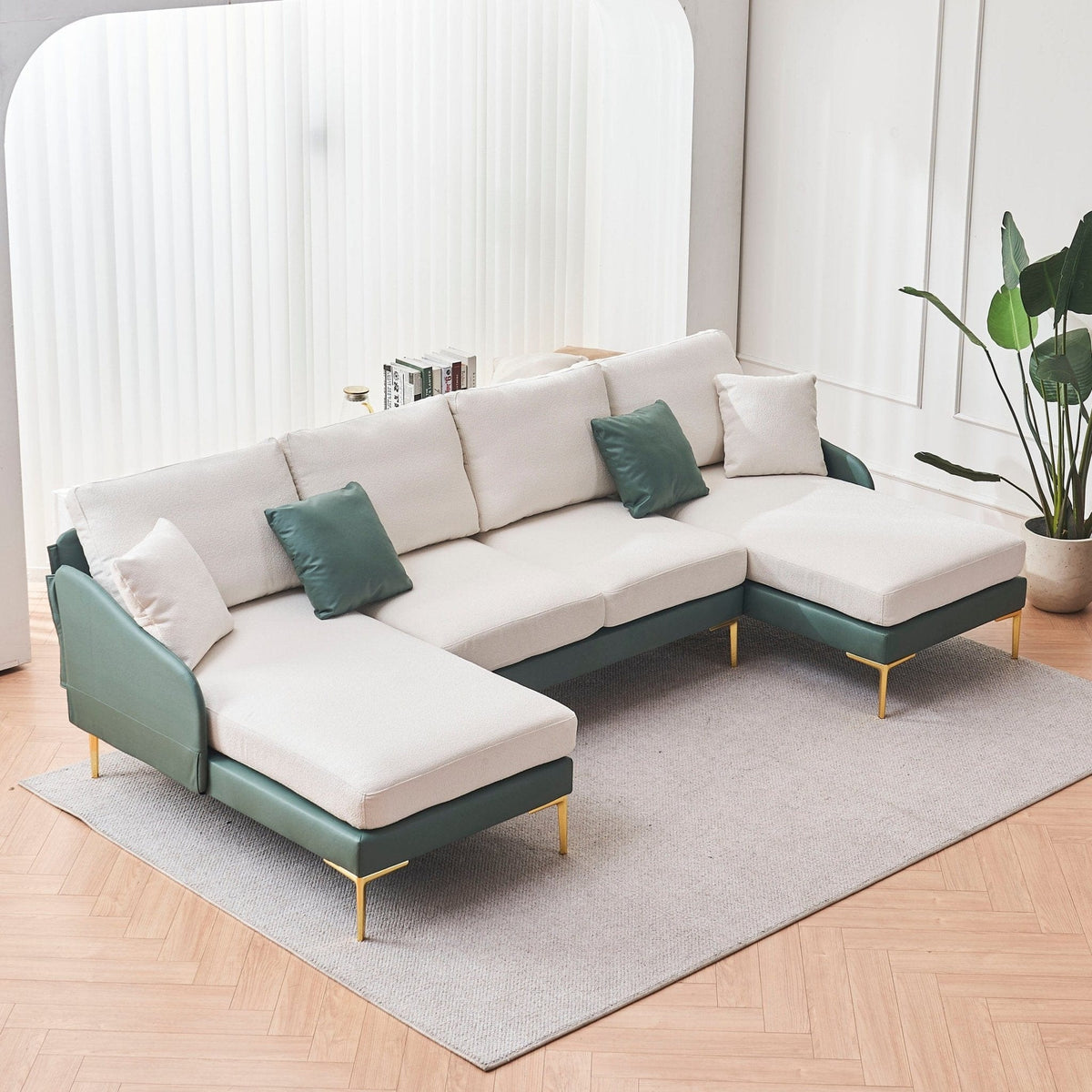 Ustyle Modern Green and beige Sofa White and Green Modern Sectional| Beautiful Home  Mattress-Xperts-Florida