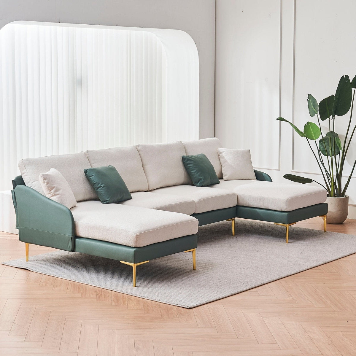 Ustyle Modern Green and beige Sofa White and Green Modern Sectional| Beautiful Home  Mattress-Xperts-Florida