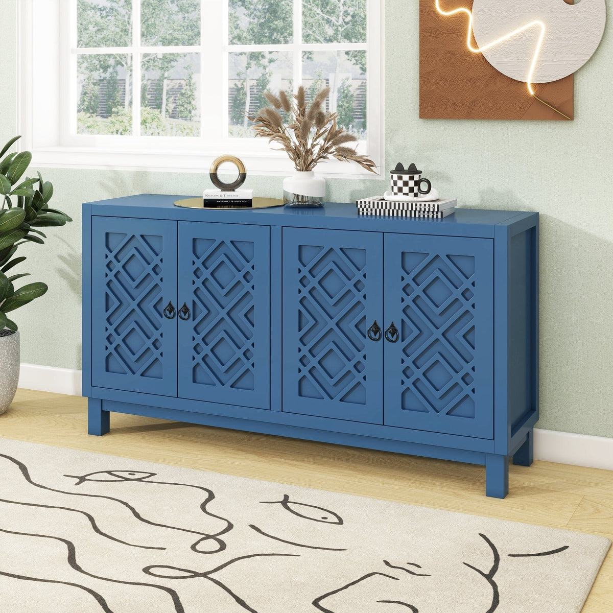 Trexm Navy Modern Dining Room 4 Door Buffet Sideboard Mattress-Xperts-Florida