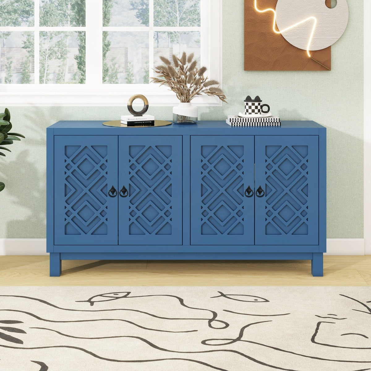 Trexm Navy Modern Dining Room 4 Door Buffet Sideboard Mattress-Xperts-Florida