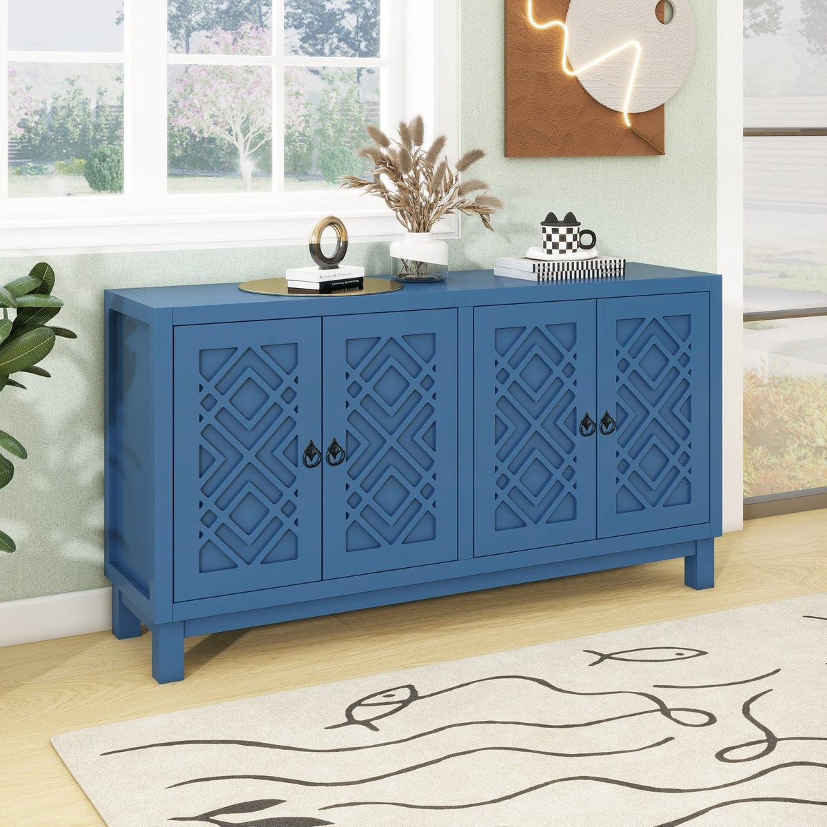 Trexm Navy Modern Dining Room 4 Door Buffet Sideboard Mattress-Xperts-Florida