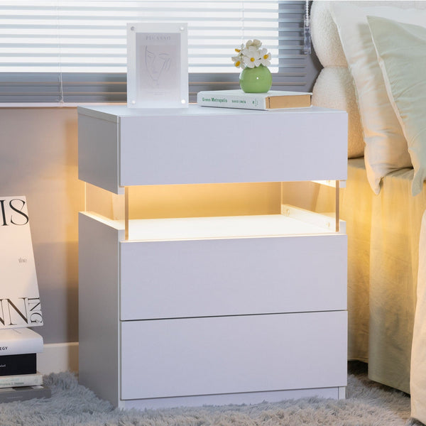 White Modern Nightstand with LED