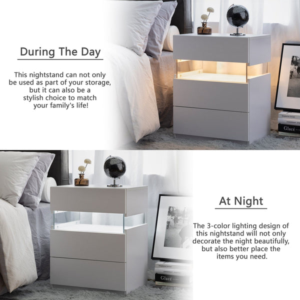White Modern Nightstand with LED