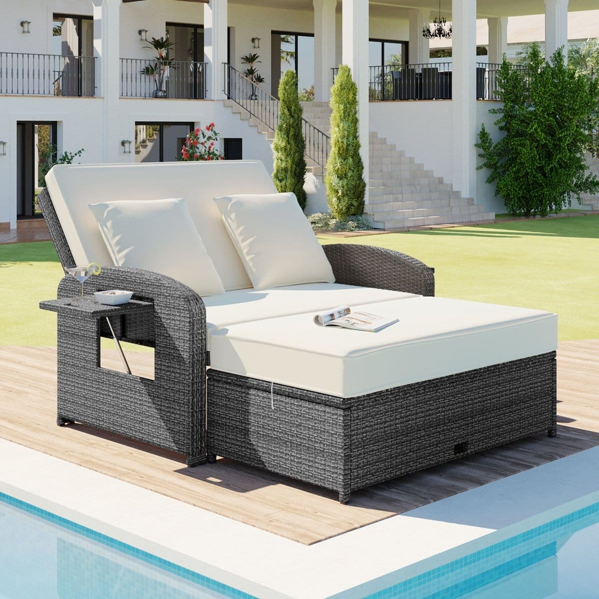 2 Person Outdoor Daybed with Built-in Tables1Topmaxx