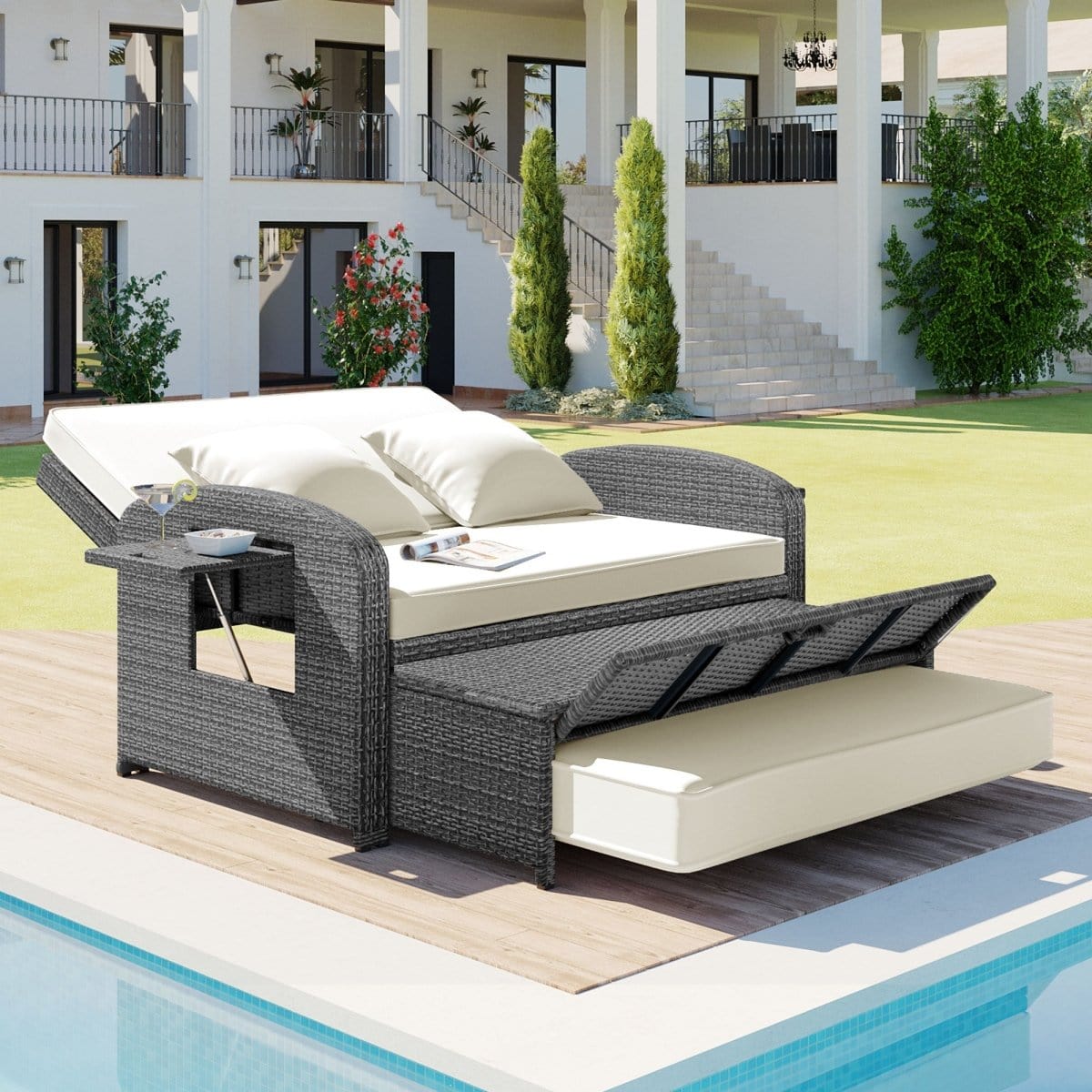 2 Person Outdoor Daybed with Built-in Tables2Topmaxx