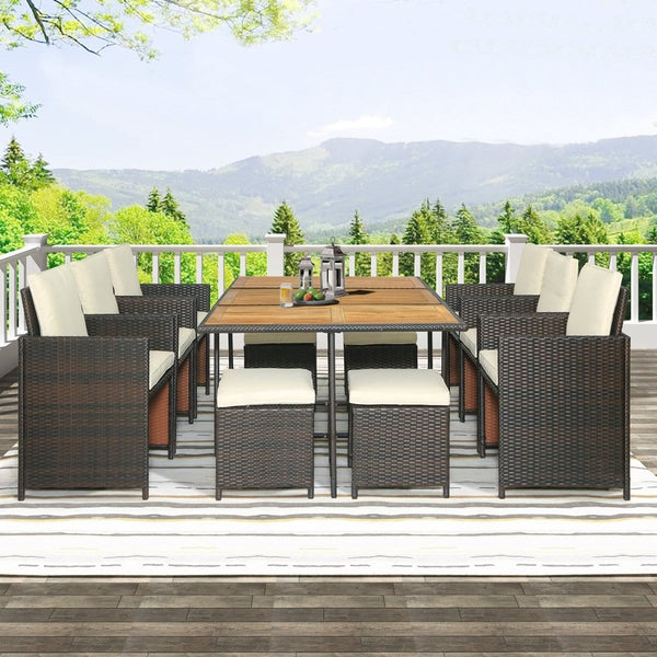 Outdoor 11 Pc Large Dining Set with Storage & Cushions1Topmaxx