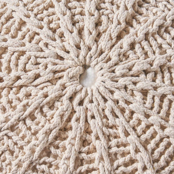Beige Knitted Cotton Round Pouf2Bazara